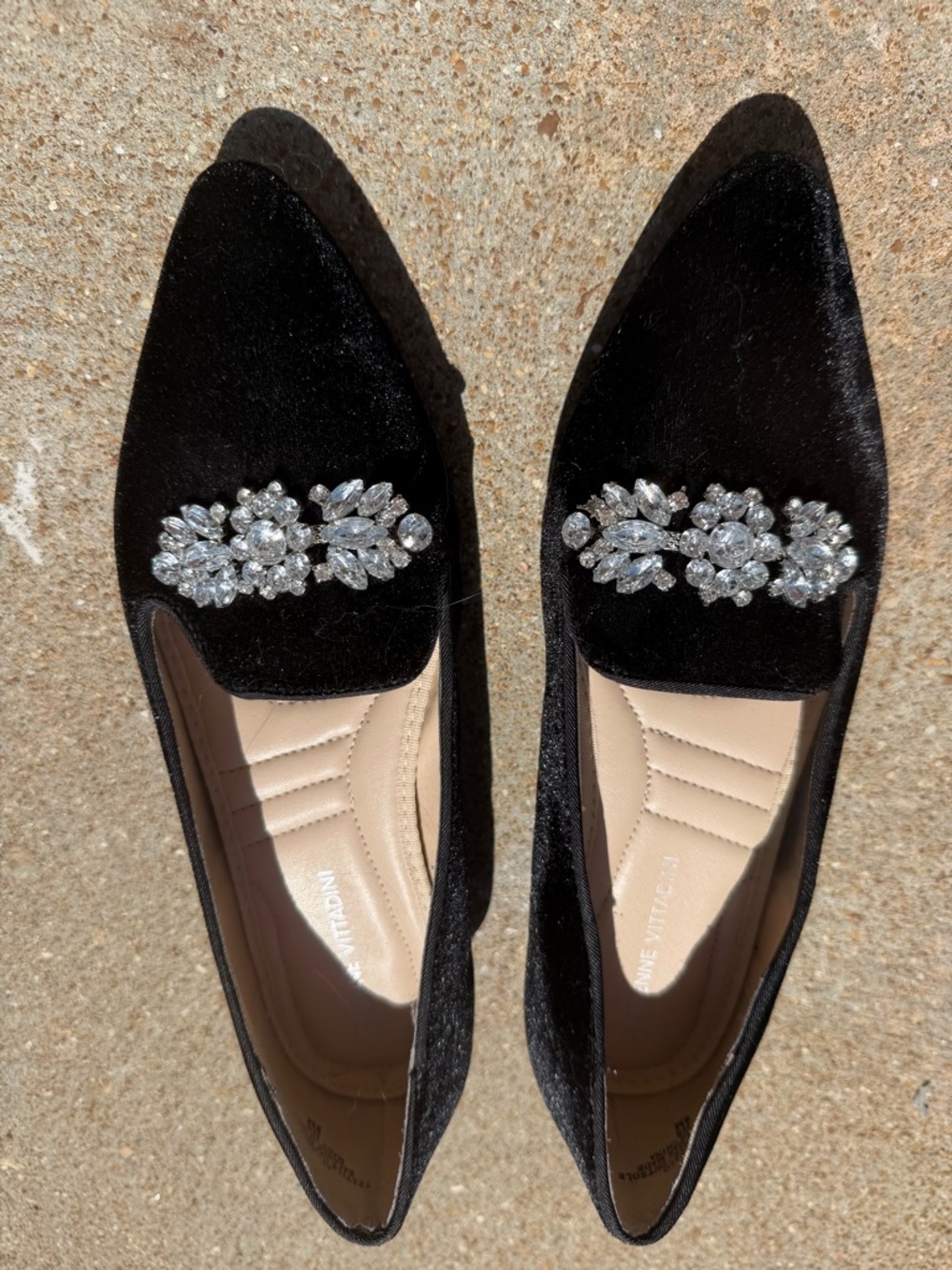 Adrienne Vittadini Black Velvet Crystal-Embellished Flats